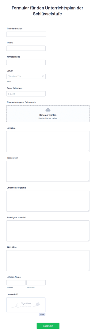 Formular Für Den Unterrichtsplan Der Schlüsselstufe