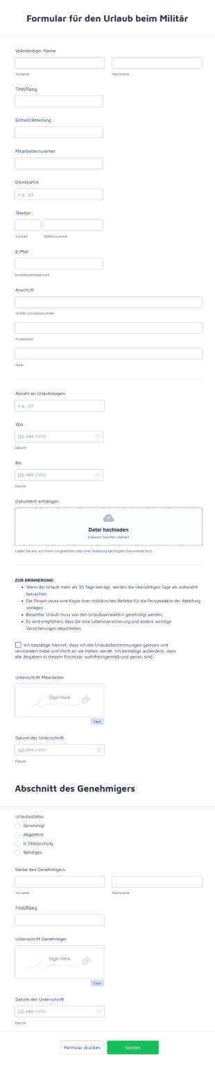 Formular Für Den Urlaub Beim Militär
