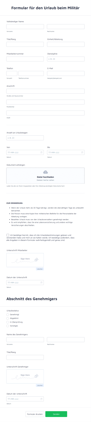 Formular Für Den Urlaub Beim Militär Form Template