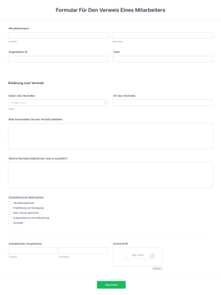 Formular Für Den Verweis Eines Mitarbeiters Form Template