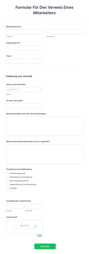 Formular Für Den Verweis Eines Mitarbeiters