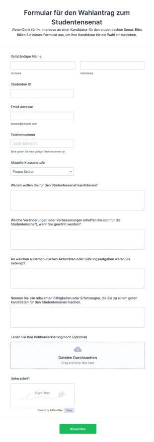Formular Für Den Wahlantrag Zum Studentensenat