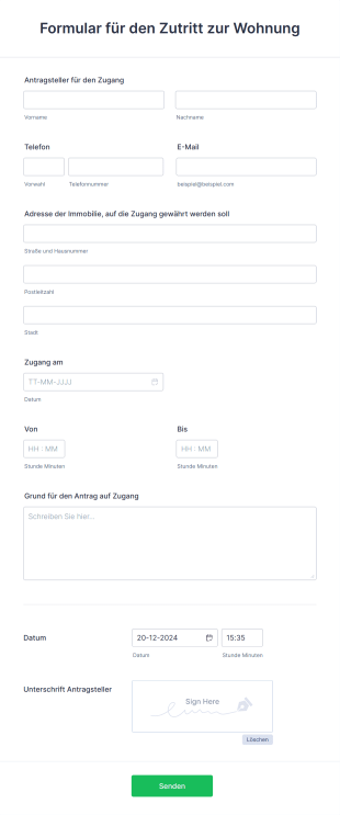 Formular Für Den Zutritt Zur Wohnung Form Template