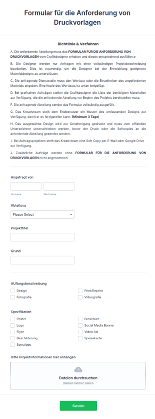 Formular Für Die Anforderung Von Druckvorlagen