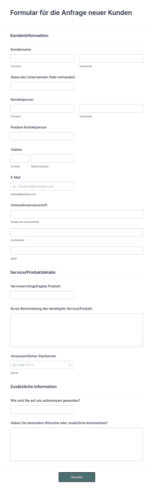 Formular Für Die Anfrage Neuer Kunden