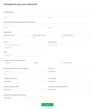 Formular Für Die Anmeldung Zum Unterricht Form Template