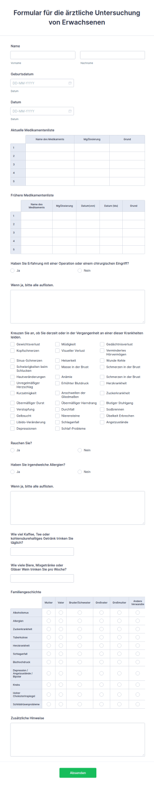 Formular Für Die ärztliche Untersuchung Von Erwachsenen