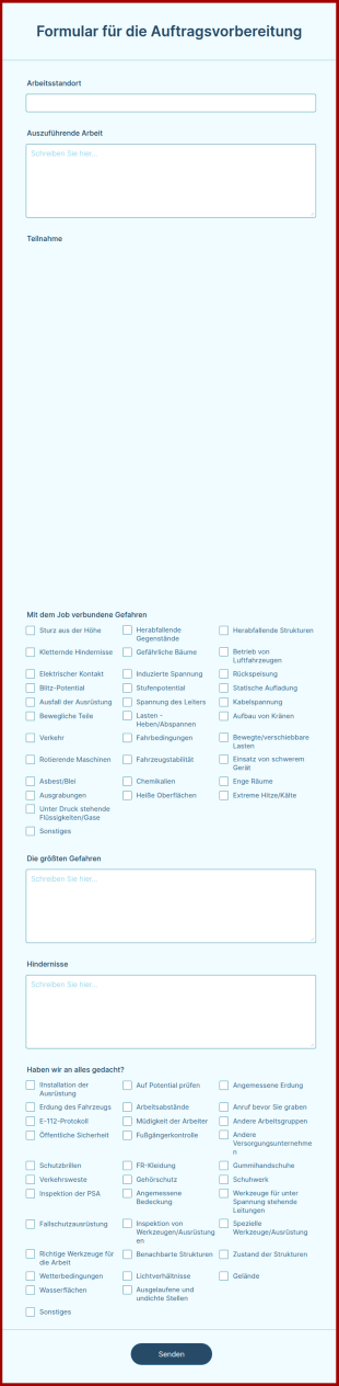 Formular Für Die Auftragsvorbereitung