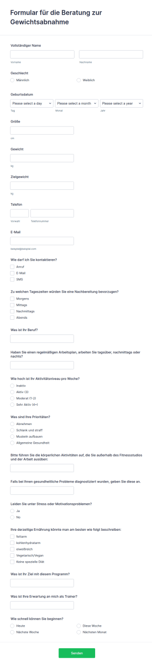 Formular Für Die Beratung Zur Gewichtsabnahme
