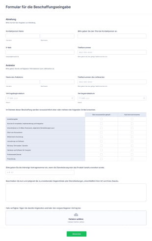 Formular Für Die Beschaffungseingabe