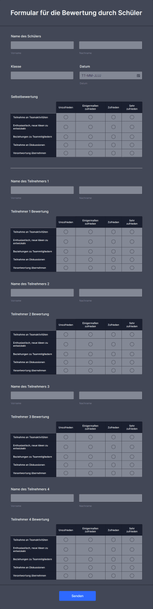 Formular Für Die Bewertung Durch Schüler Form Template