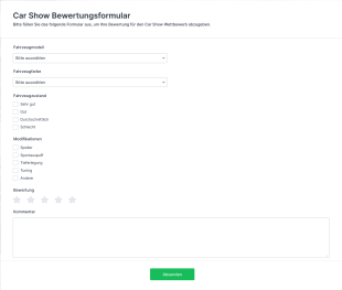 Formular Für Die Bewertung Von Autoshows Form Template