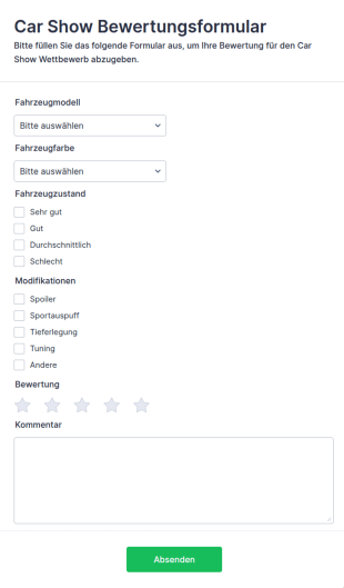 Formular Für Die Bewertung Von Autoshows