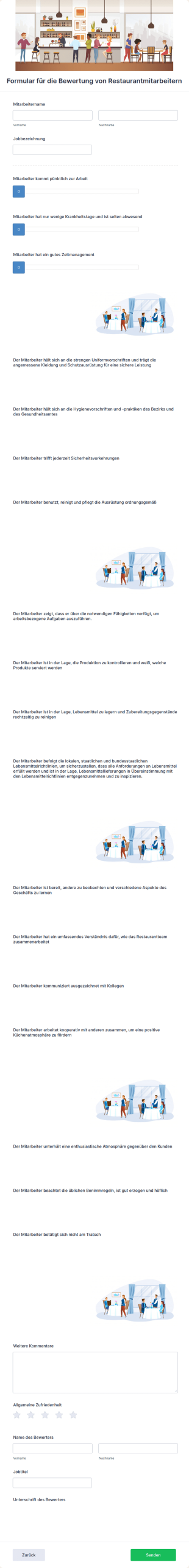 Formular Für Die Bewertung Von Restaurantmitarbeitern