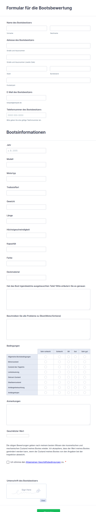 Formular Für Die Bootsbewertung