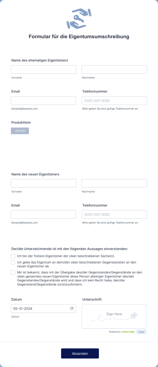 Formular Für Die Eigentumsumschreibung Form Template
