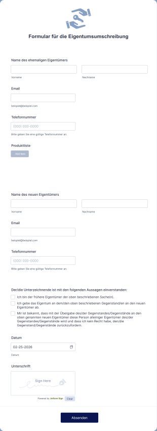 Formular Für Die Eigentumsumschreibung
