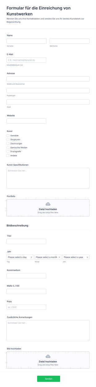 Formular Für Die Einreichung Von Kunst Form Template