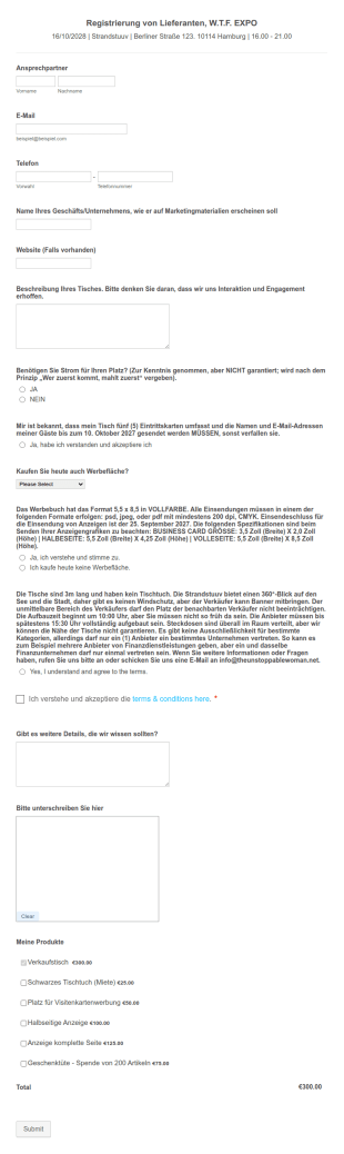 Formular Für Die Einrichtung Eines Neuen Verkäufers