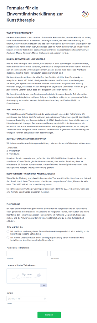 Formular Für Die Einverständniserklärung Zur Kunsttherapie