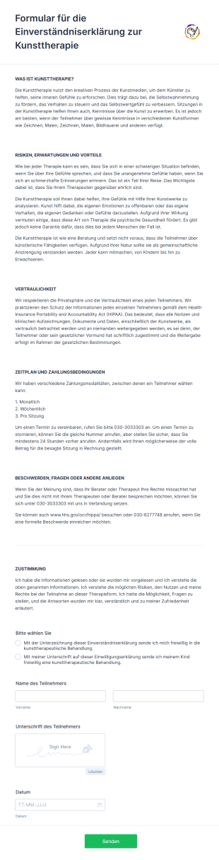 Formular Für Die Einverständniserklärung Zur Kunsttherapie