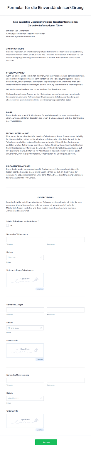Formular Für Die Einverständniserklärung