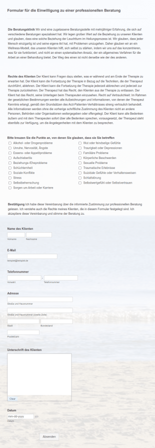 Formular Für Die Einwilligung Zu Einer Professionellen Beratung
