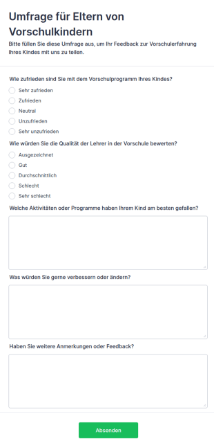 Formular Für Die Elternbefragung In Der Vorschule