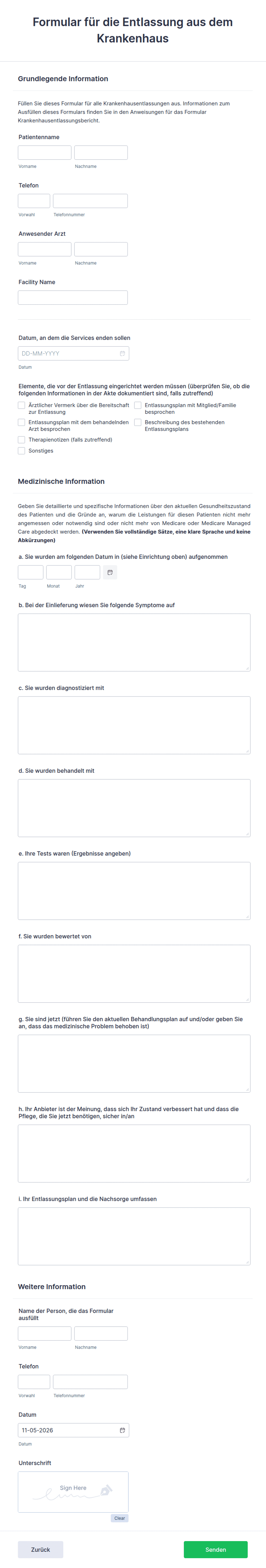 Formular für die Entlassung aus dem Krankenhaus Formularvorlage | Jotform