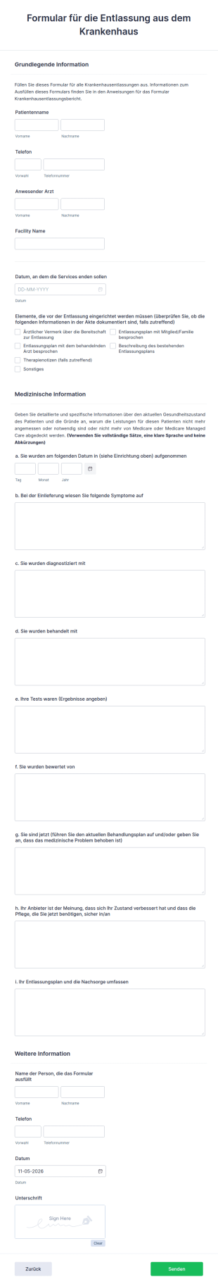 Formular Für Die Entlassung Aus Dem Krankenhaus