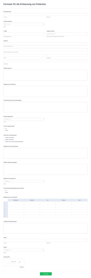 Formular Für Die Entlassung Von Patienten Form Template