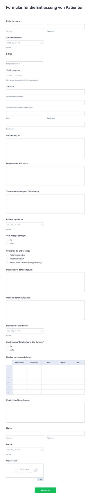 Formular Für Die Entlassung Von Patienten