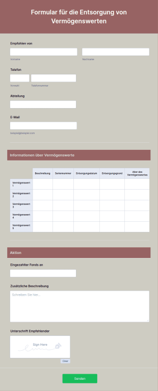 Formular Für Die Entsorgung Von Vermögenswerten