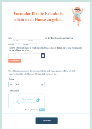 Formular Für Die Erlaubnis, Allein Nach Hause Zu Gehen