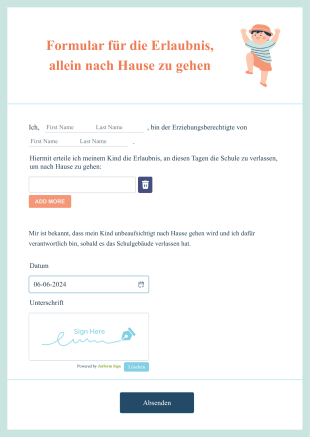 Formular Für Die Erlaubnis, Allein Nach Hause Zu Gehen Form Template