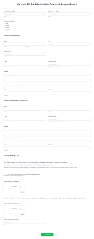 Formular Für Die Erlaubnis Des Grundstückseigentümers