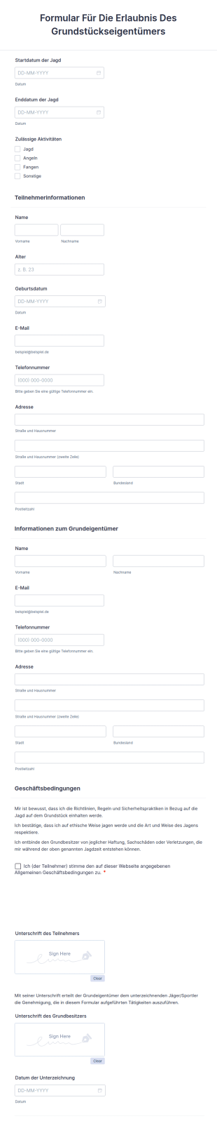 Formular Für Die Erlaubnis Des Grundstückseigentümers