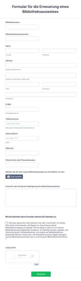 Formular Für Die Erneuerung Eines Bibliotheksausweises