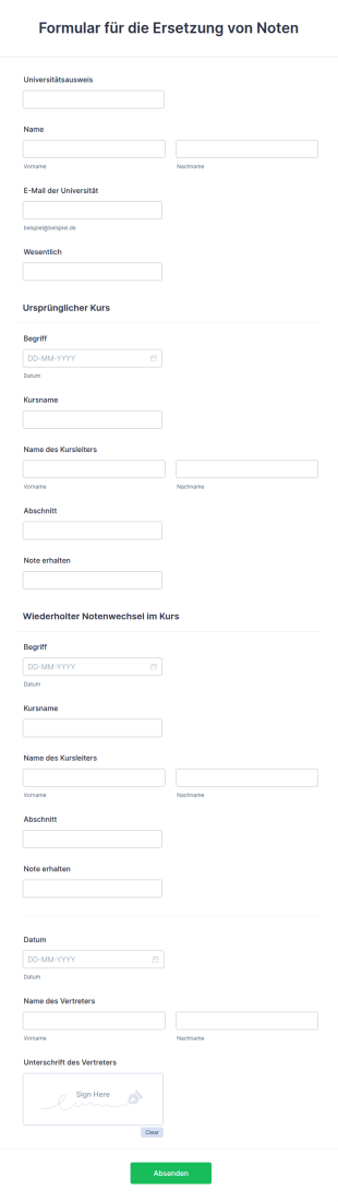 Formular Für Die Ersetzung Von Noten