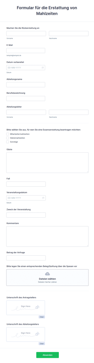 Formular Für Die Erstattung Von Mahlzeiten