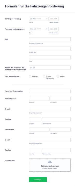 Formular Für Die Fahrzeuganforderung