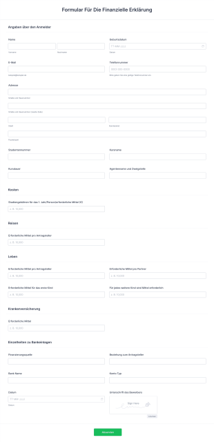 Formular Für Die Finanzielle Erklärung Form Template