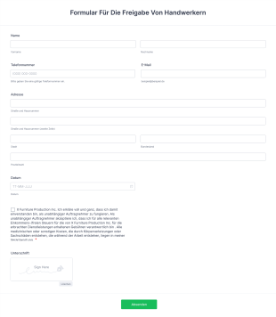 Formular Für Die Freigabe Von Handwerkern