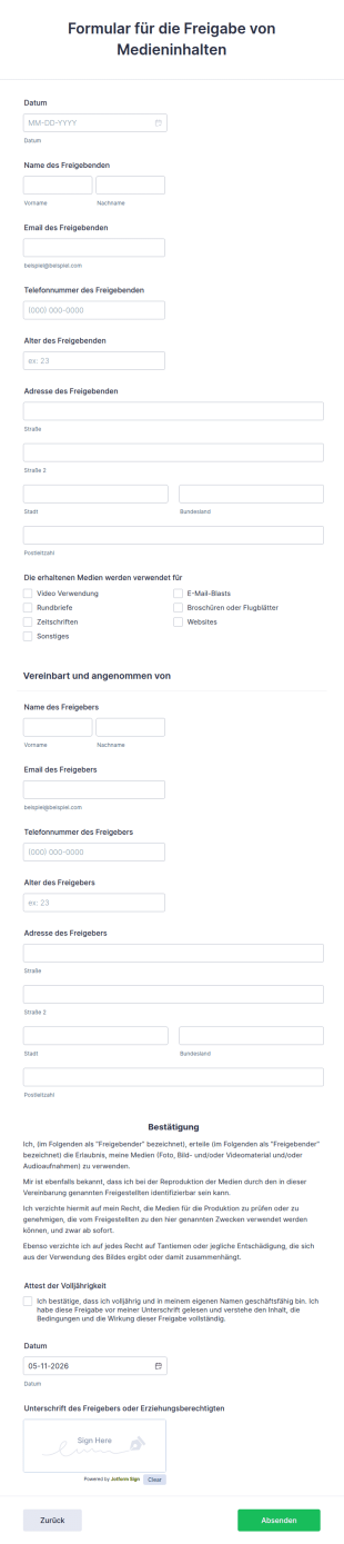 Formular Für Die Freigabe Von Medieninhalten