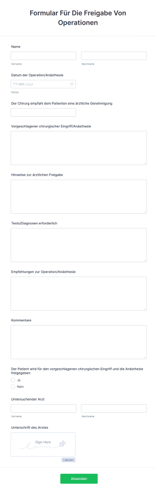 Formular Für Die Freigabe Von Operationen