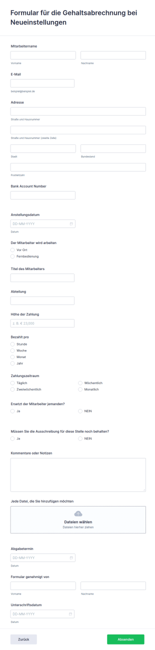 Formular Für Die Gehaltsabrechnung Bei Neueinstellungen