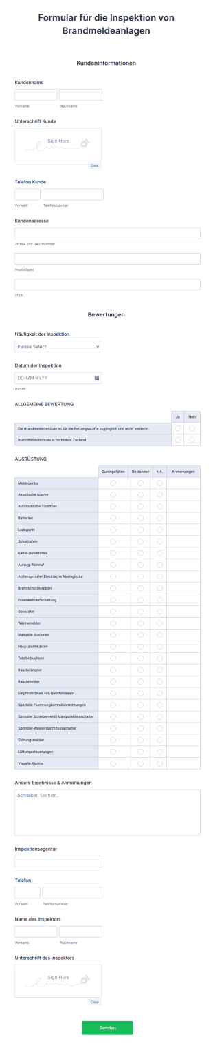 Formular Für Die Inspektion Von Brandmeldeanlagen