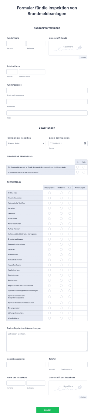 Formular Für Die Inspektion Von Brandmeldeanlagen Form Template