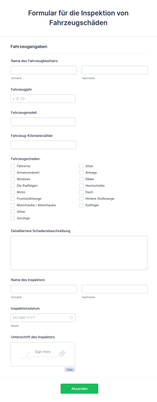 Formular Für Die Inspektion Von Fahrzeugschäden