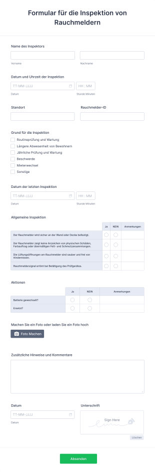 Formular Für Die Inspektion Von Rauchmeldern Form Template